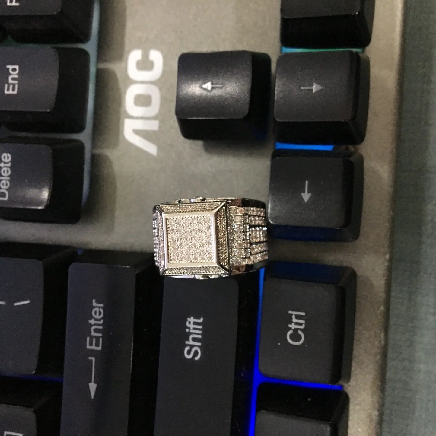 Hip-hop square diamond-encrusted couple ring - Blade & Thread