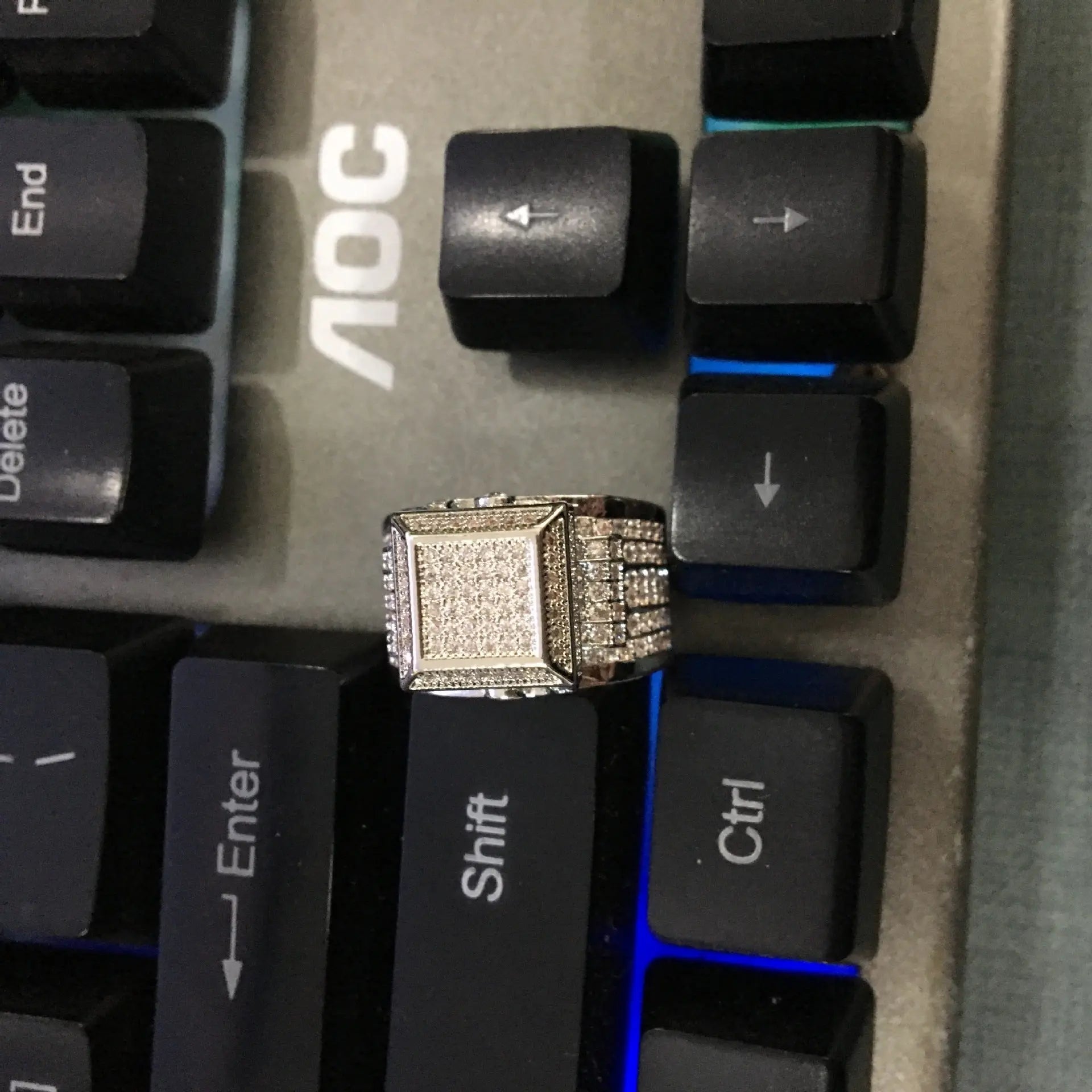 Hip-hop square diamond-encrusted couple ring nowadaysfashion