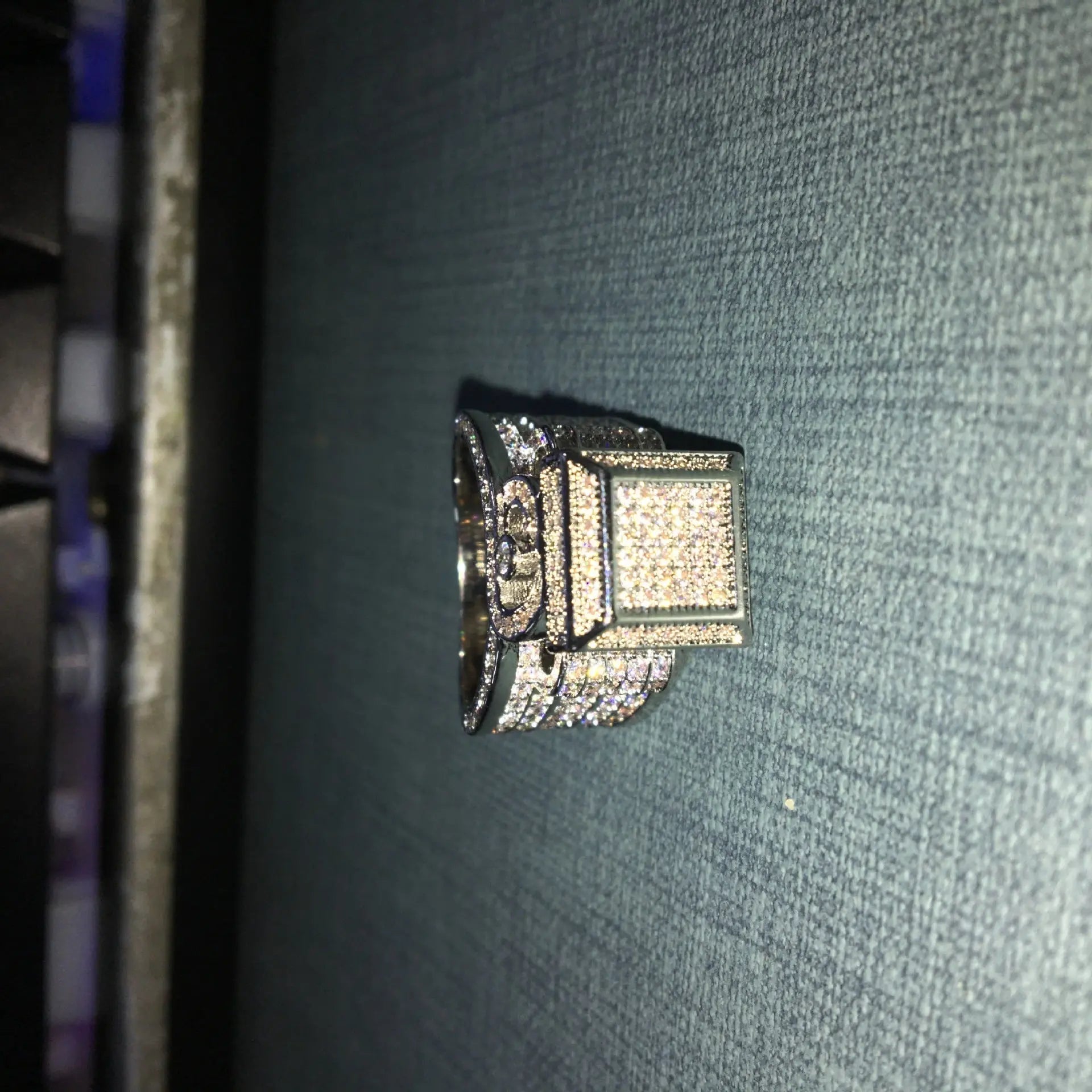 Hip-hop square diamond-encrusted couple ring - Blade & Thread