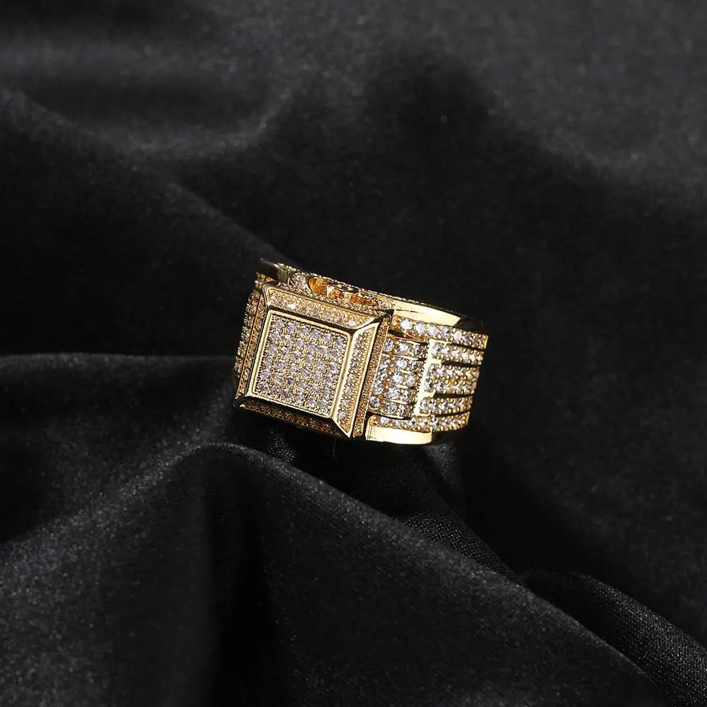 Hip-hop square diamond-encrusted couple ring - Blade & Thread