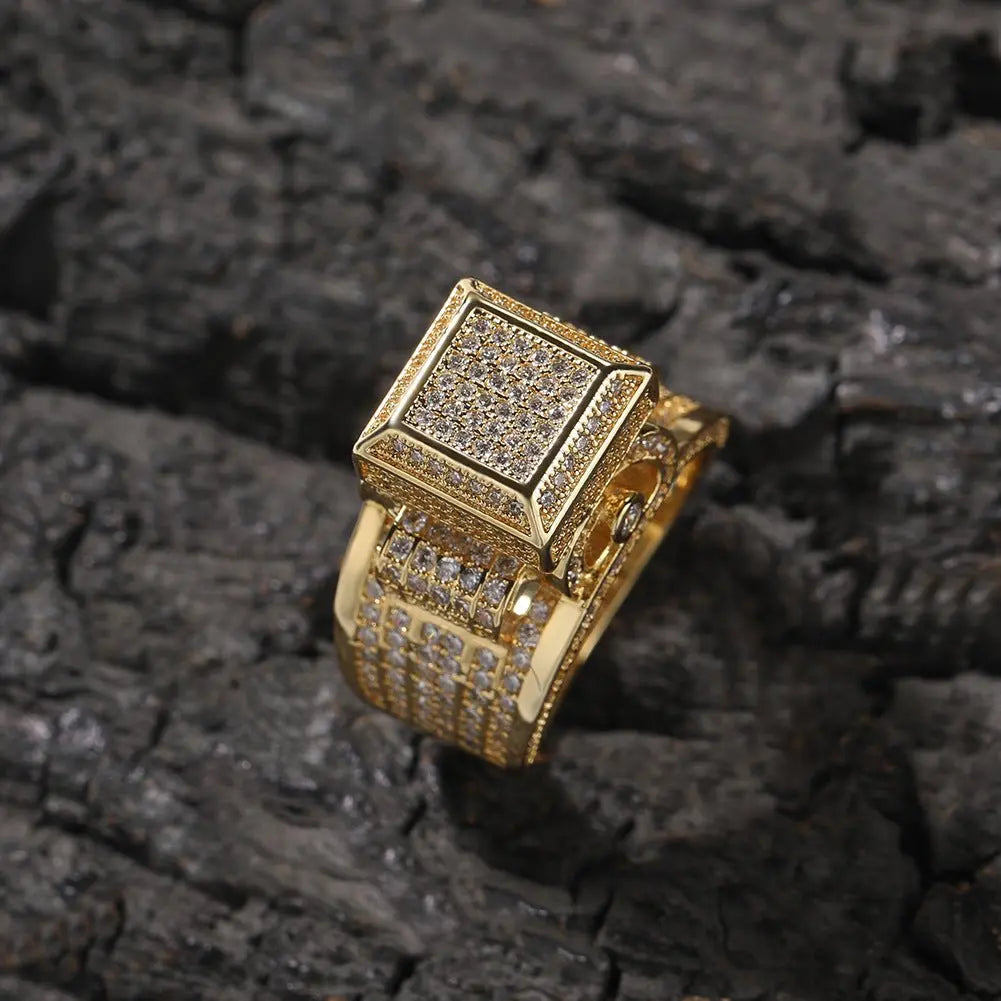 Hip-hop square diamond-encrusted couple ring - Blade & Thread