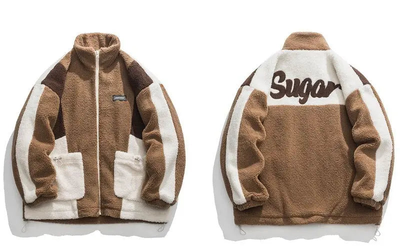 Hip Hop Streetwear Winter Color Block Patchwork Fuzzy Fluffy Thick Warm Coat - Blade & Thread