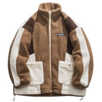Hip Hop Streetwear Winter Color Block Patchwork Fuzzy Fluffy Thick Warm Coat nowadaysfashion