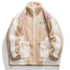Hip Hop Streetwear Winter Color Block Patchwork Fuzzy Fluffy Thick Warm Coat nowadaysfashion