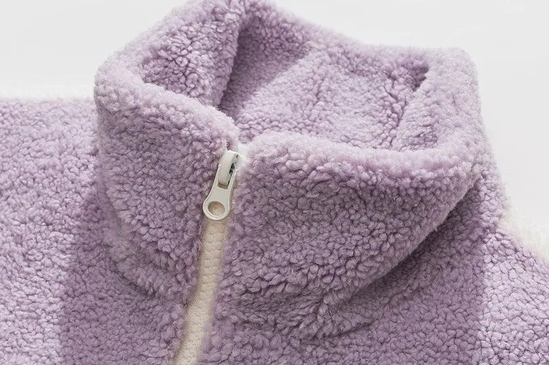 Hip Hop Streetwear Winter Color Block Patchwork Fuzzy Fluffy Thick Warm Coat nowadaysfashion