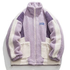 Hip Hop Streetwear Winter Color Block Patchwork Fuzzy Fluffy Thick Warm Coat nowadaysfashion