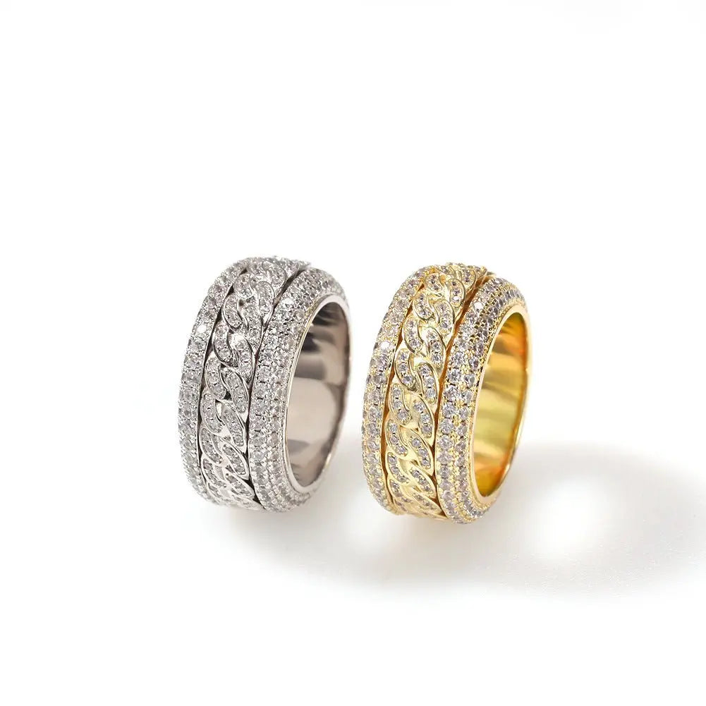 Hip-hop style zircon rotating Cuban ring - Blade & Thread