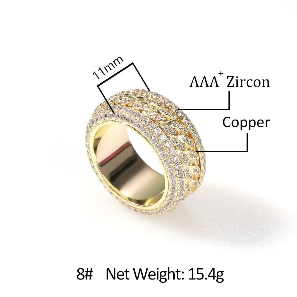 Hip-hop style zircon rotating Cuban ring - Blade & Thread