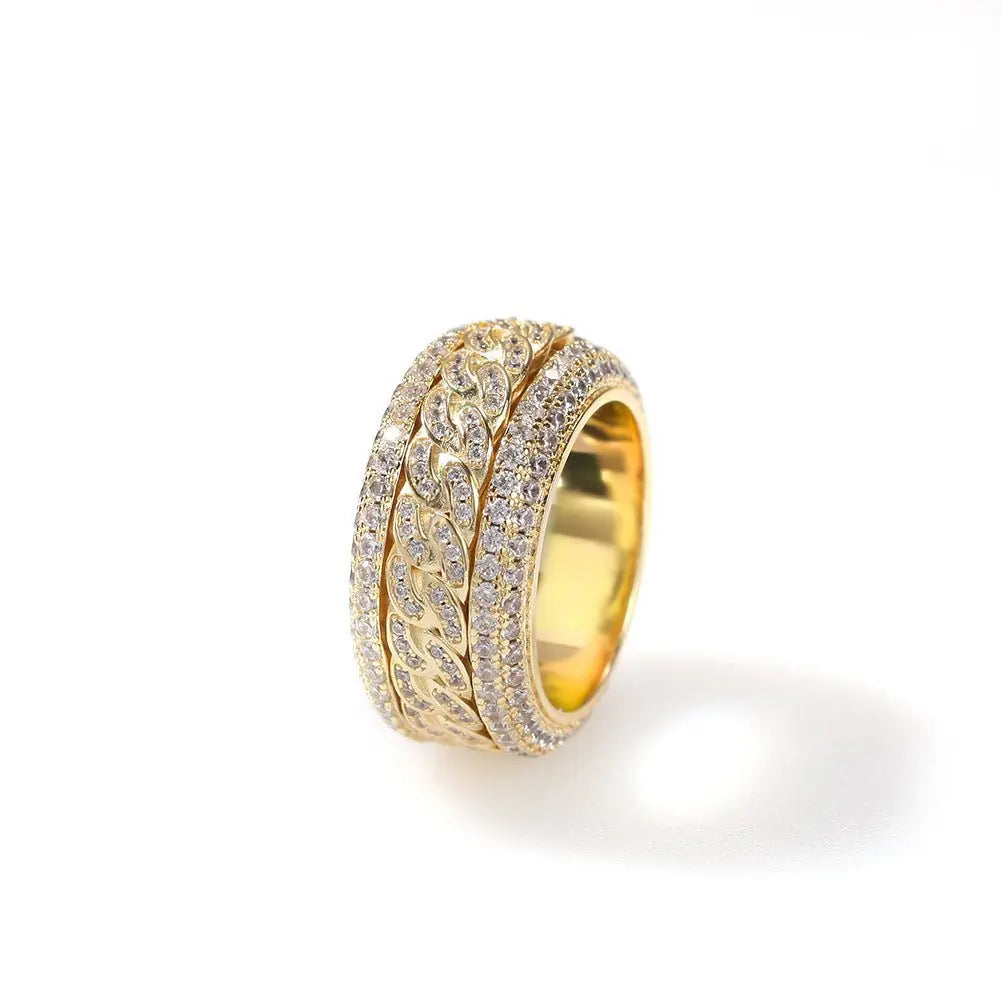 Hip-hop style zircon rotating Cuban ring - Blade & Thread