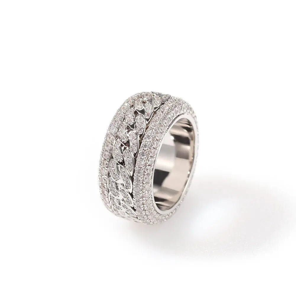 Hip-hop style zircon rotating Cuban ring - Blade & Thread