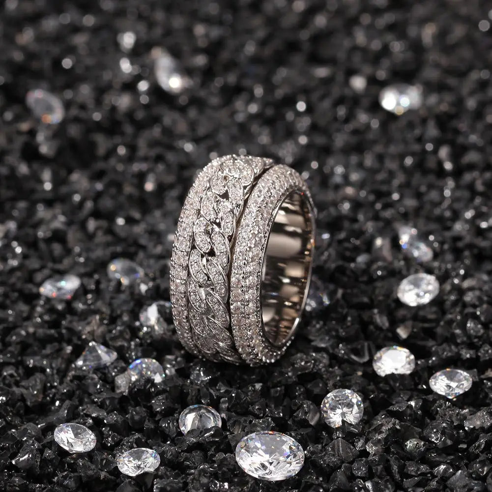 Hip-hop style zircon rotating Cuban ring - Blade & Thread
