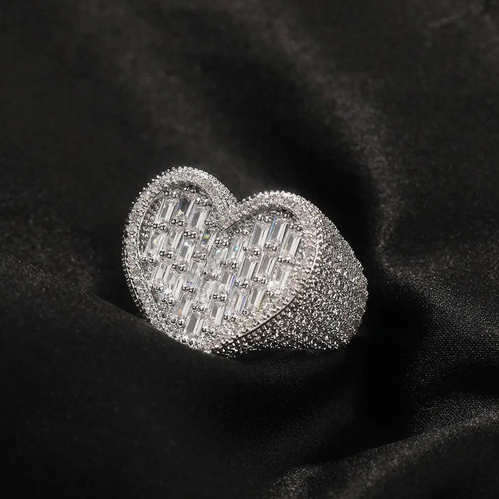 Hip-hop T-square heart-shaped zircon ring - Blade & Thread
