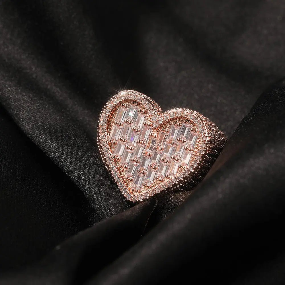 Hip-hop T-square heart-shaped zircon ring - Blade & Thread
