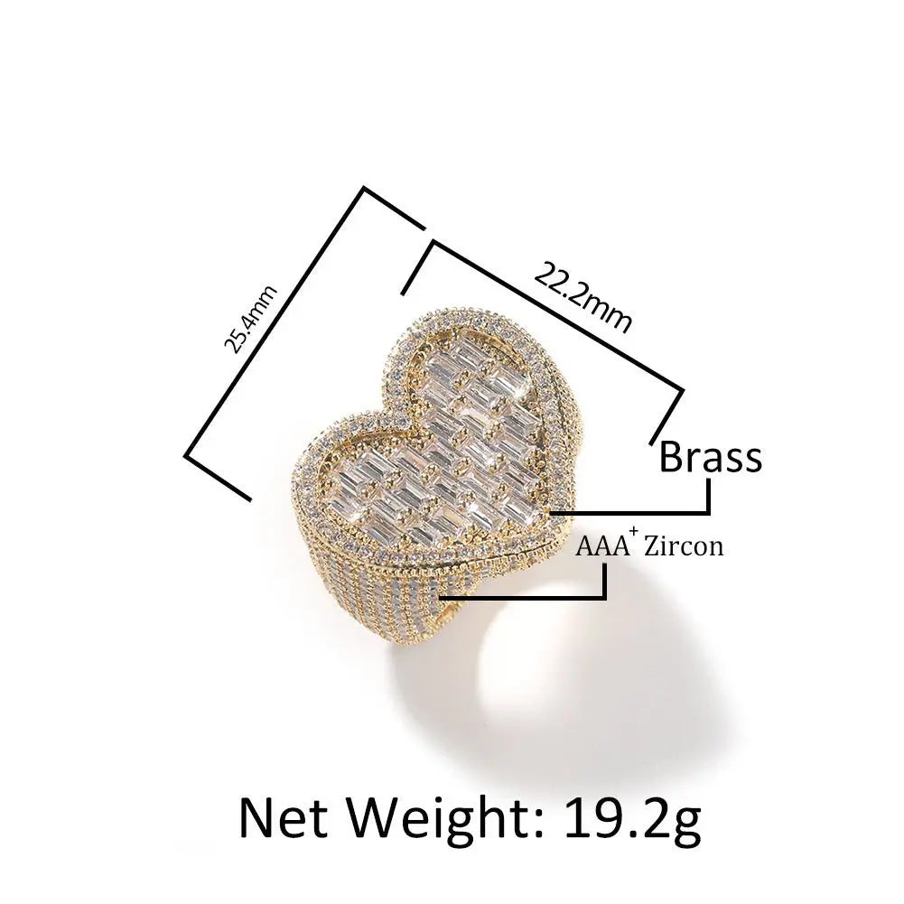 Hip-hop T-square heart-shaped zircon ring - Blade & Thread