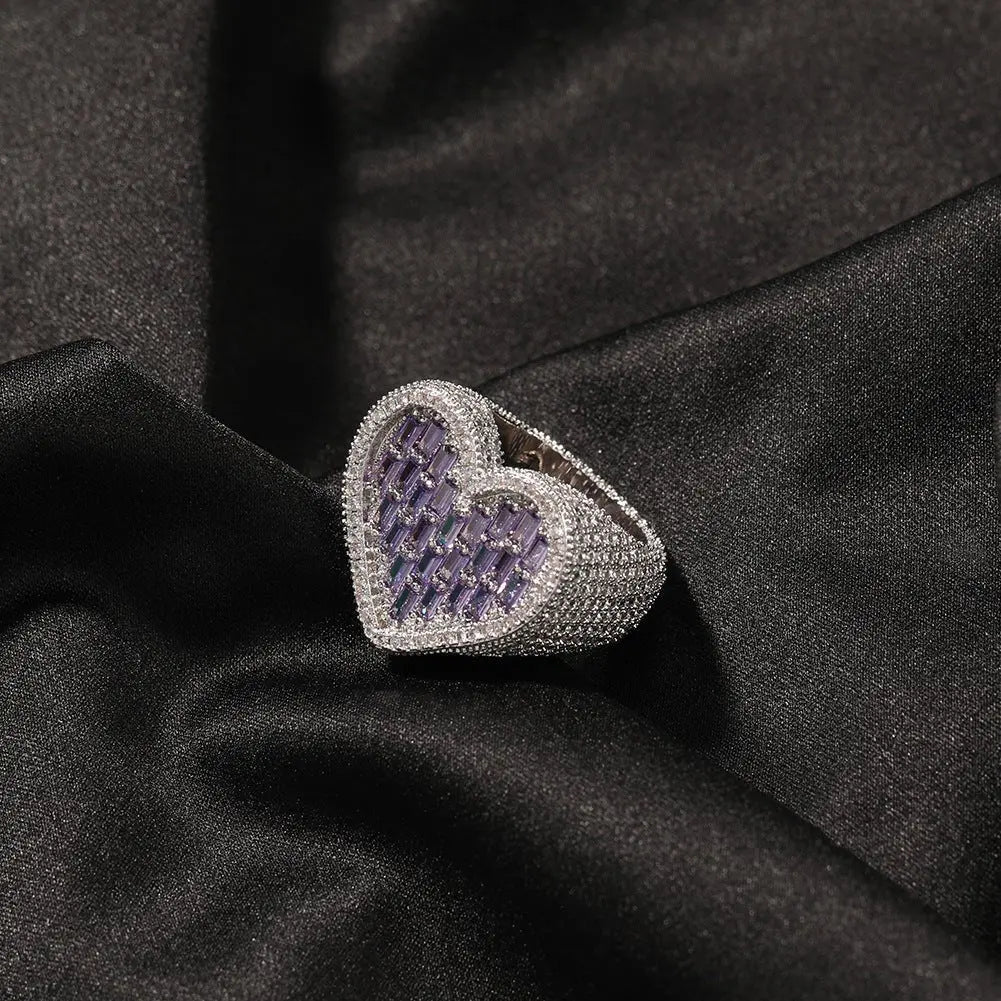 Hip-hop T-square heart-shaped zircon ring - Blade & Thread