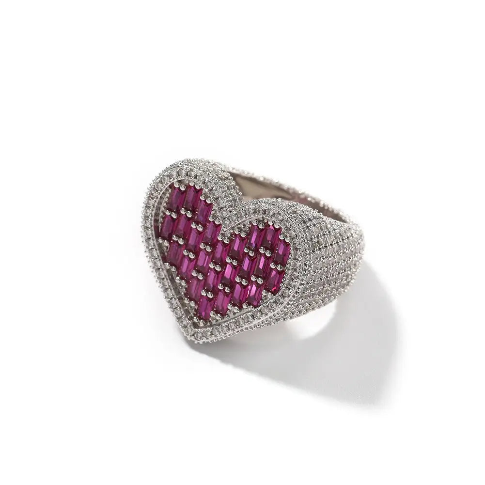 Hip-hop T-square heart-shaped zircon ring - Blade & Thread