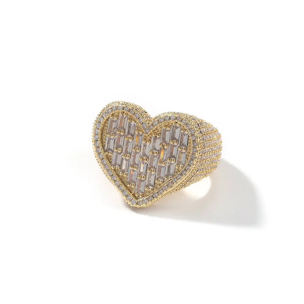 Hip-hop T-square heart-shaped zircon ring - Blade & Thread