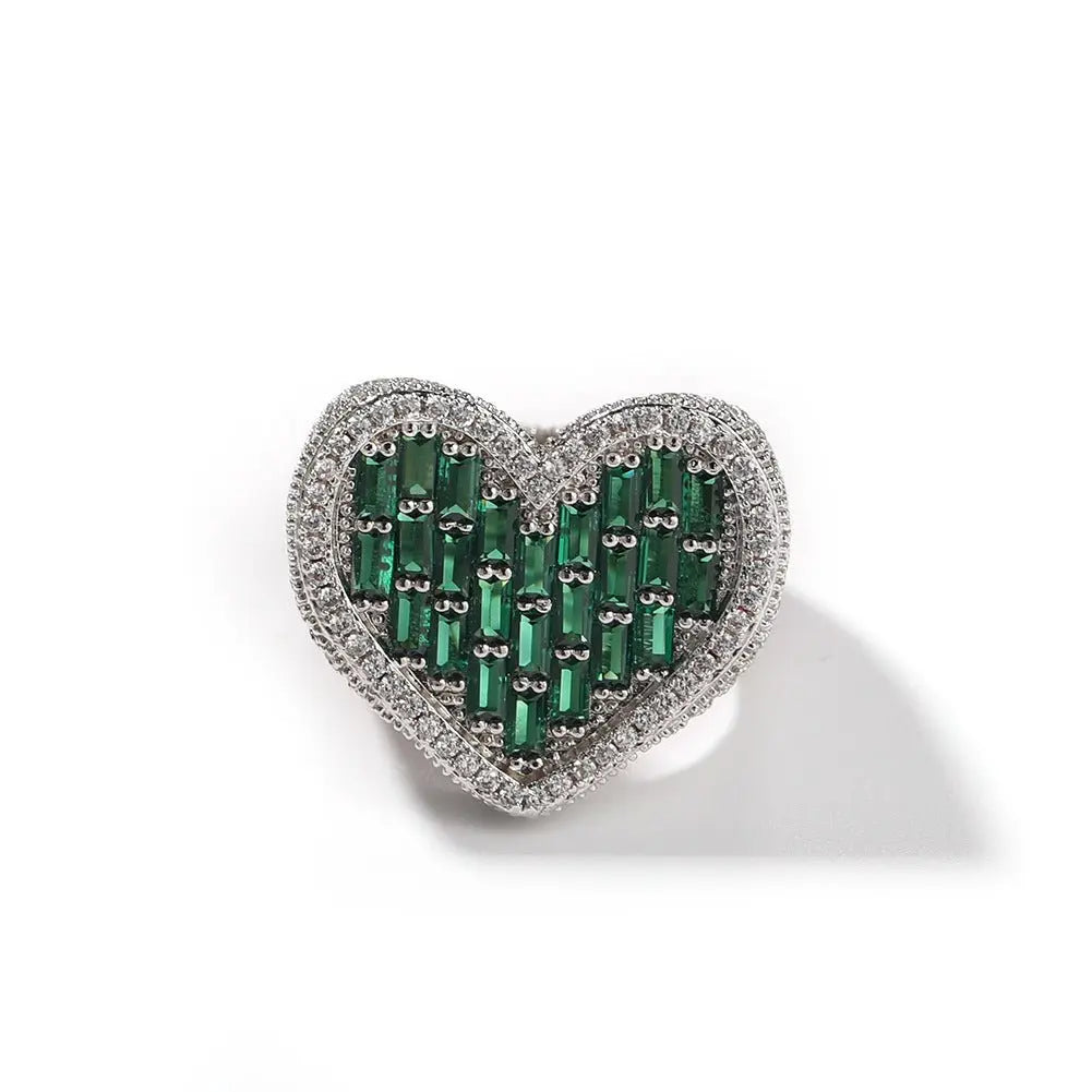 Hip-hop T-square heart-shaped zircon ring - Blade & Thread