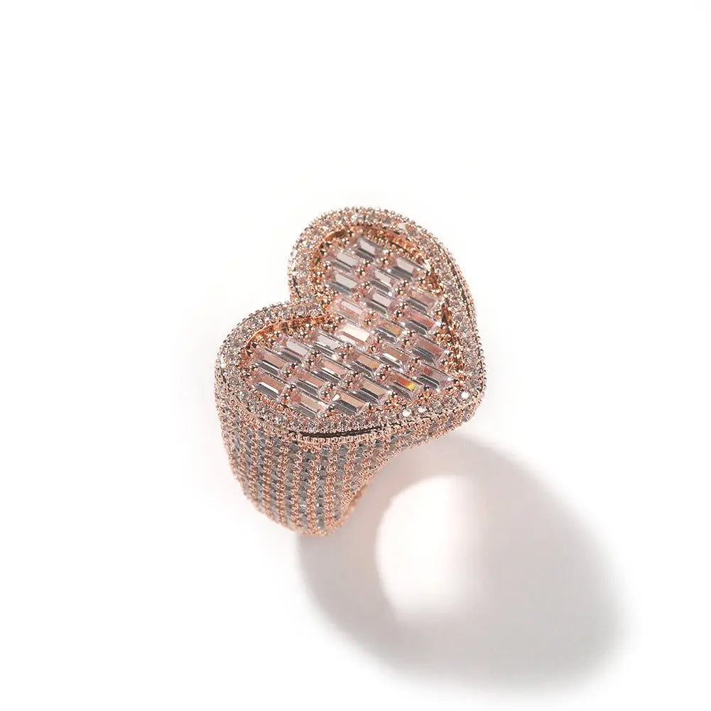 Hip-hop T-square heart-shaped zircon ring - Blade & Thread