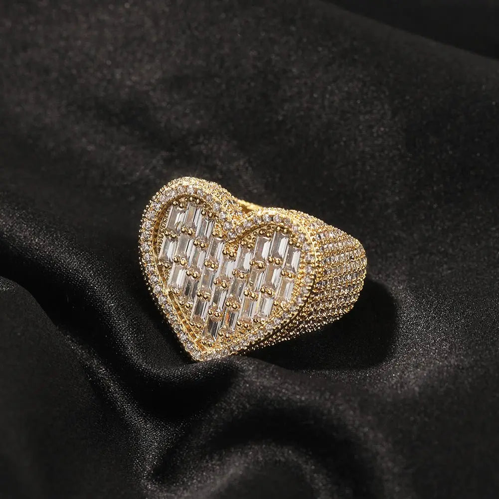 Hip-hop T-square heart-shaped zircon ring - Blade & Thread
