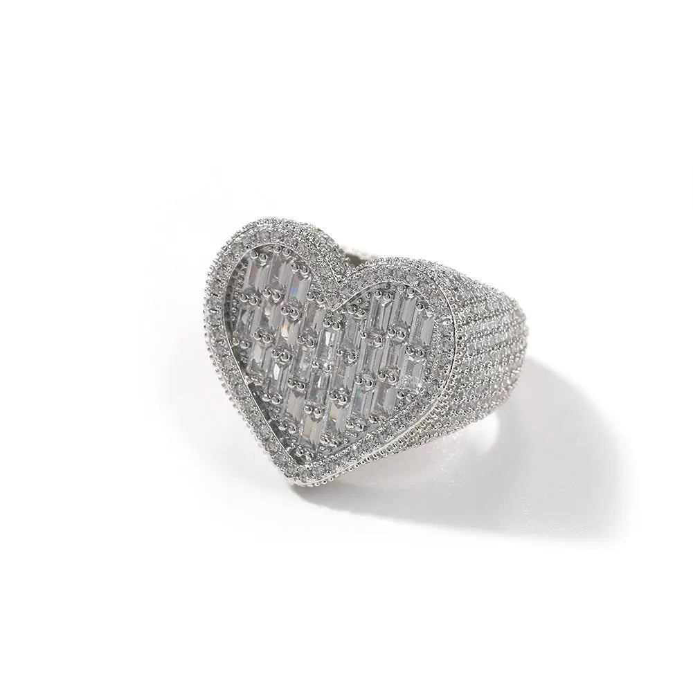 Hip-hop T-square heart-shaped zircon ring - Blade & Thread