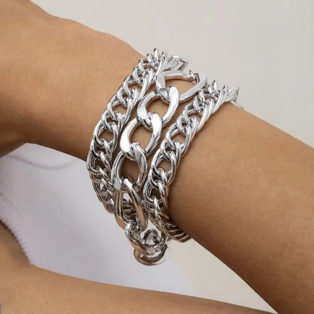 Hip Hop Thick Link Chain Bracelet Women's CCB Material - Blade & Thread