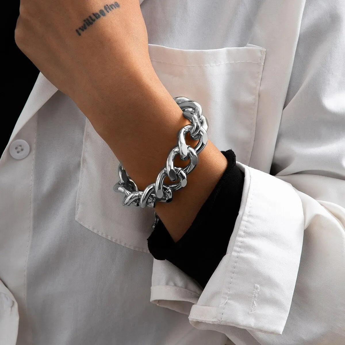 Hip Hop Thick Link Chain Bracelet Women's CCB Material nowadaysfashion