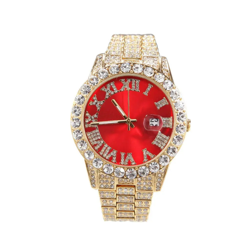 Hip-hop watch with Roman numerals and diamonds, large dial - Blade & Thread