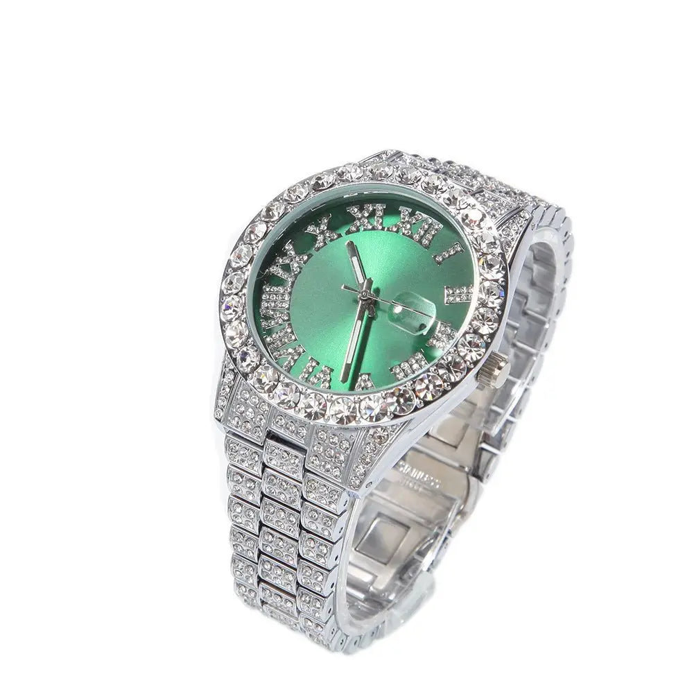 Hip-hop watch with Roman numerals and diamonds, large dial - Blade & Thread