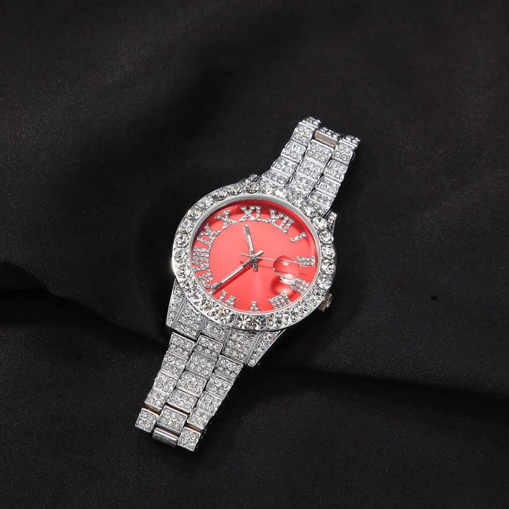Hip-hop watch with Roman numerals and diamonds, large dial - Blade & Thread