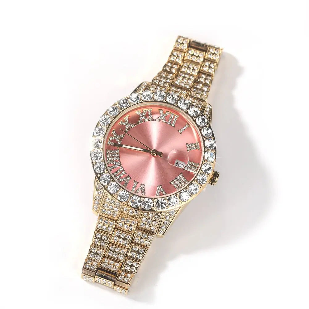Hip-hop watch with Roman numerals and diamonds, large dial - Blade & Thread