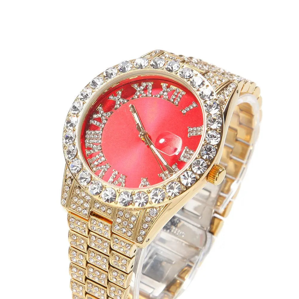 Hip-hop watch with Roman numerals and diamonds, large dial - Blade & Thread