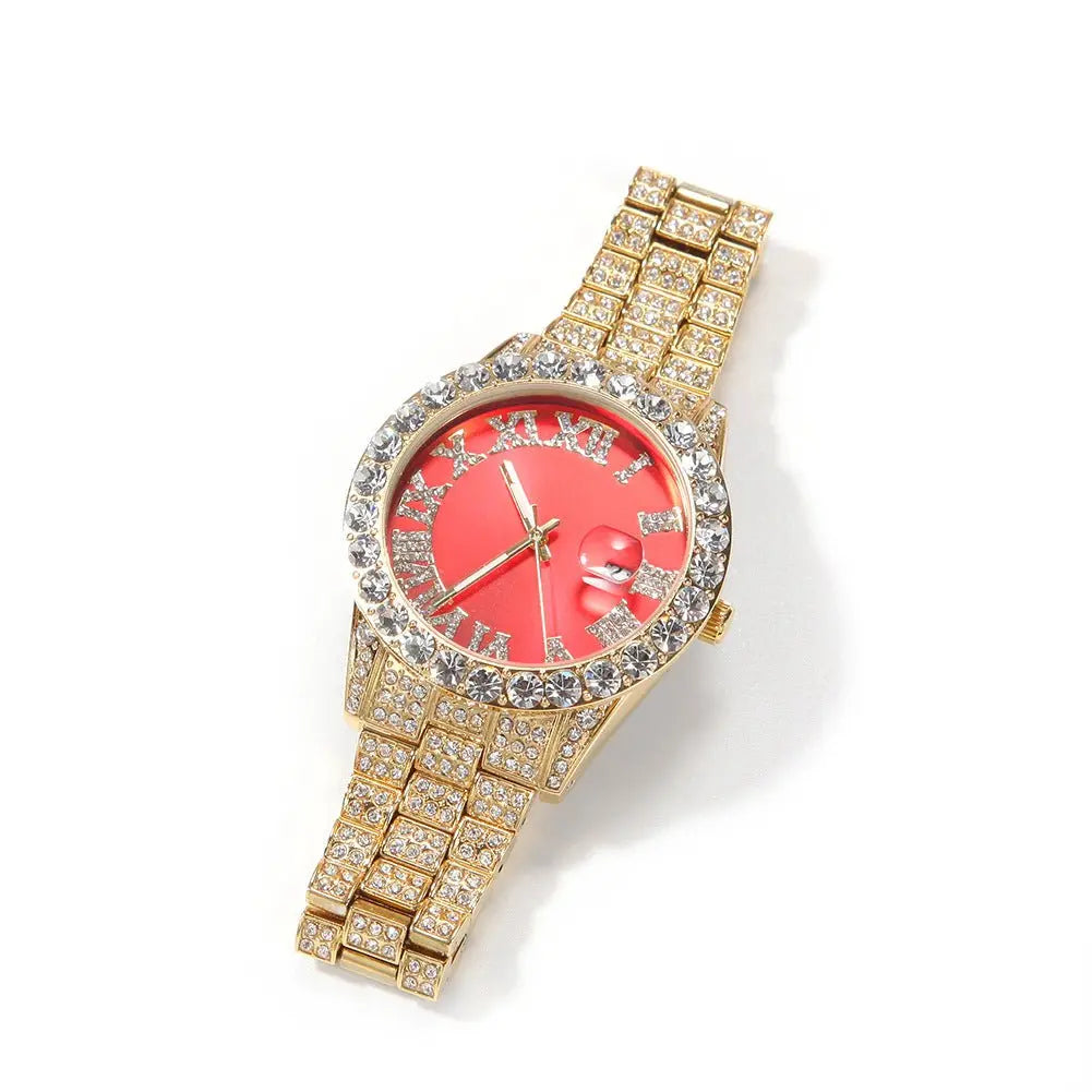 Hip-hop watch with Roman numerals and diamonds, large dial - Blade & Thread