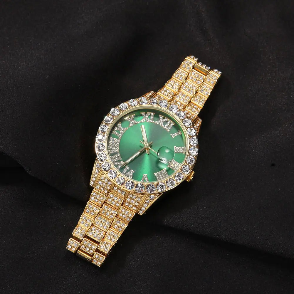Hip-hop watch with Roman numerals and diamonds, large dial - Blade & Thread