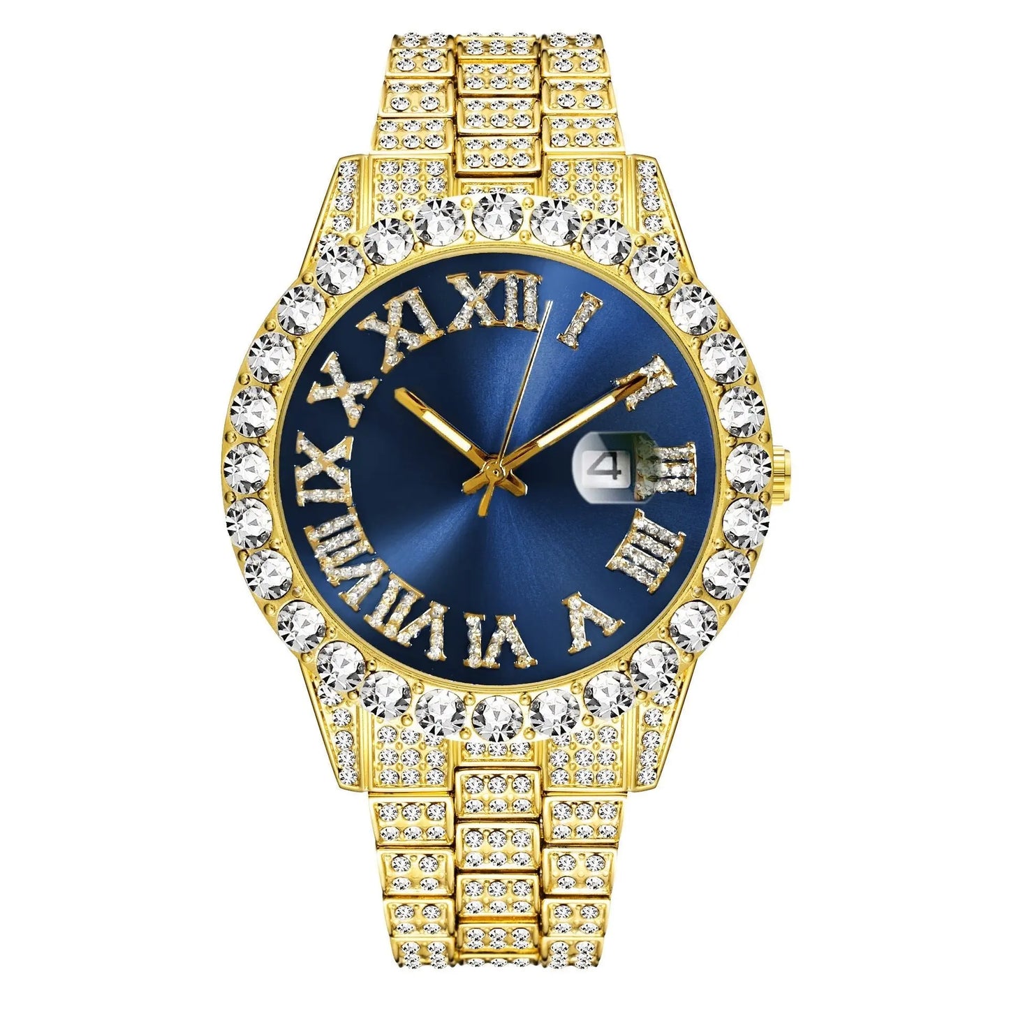 Hip-hop watch with Roman numerals and diamonds, large dial - Blade & Thread