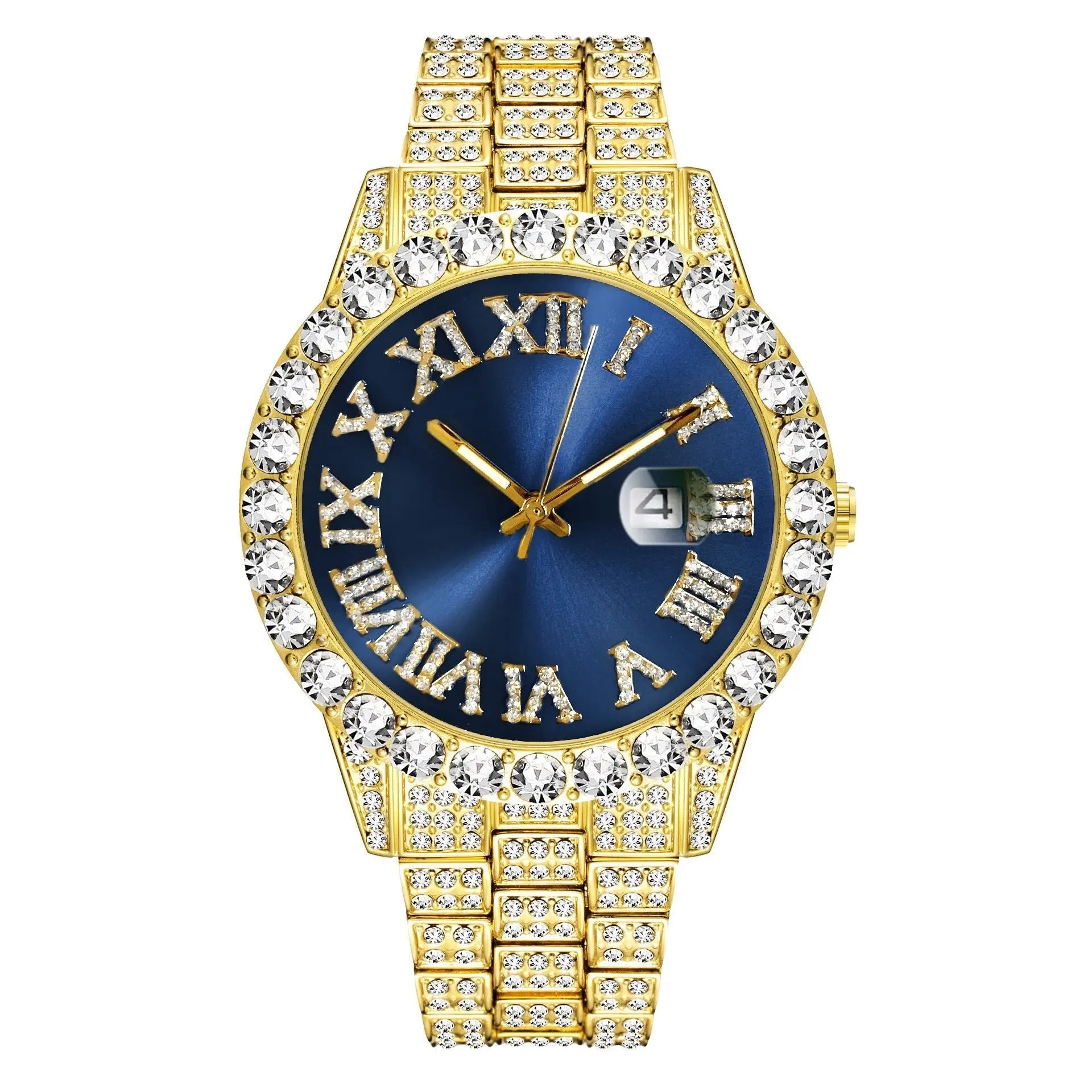 Hip-hop watch with Roman numerals and diamonds, large dial - Blade & Thread