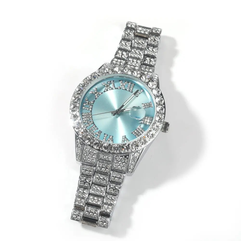 Hip-hop watch with Roman numerals and diamonds, large dial - Blade & Thread
