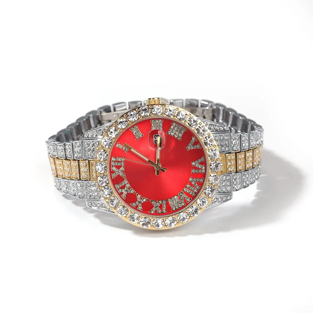 Hip-hop watch with Roman numerals and diamonds, large dial - Blade & Thread