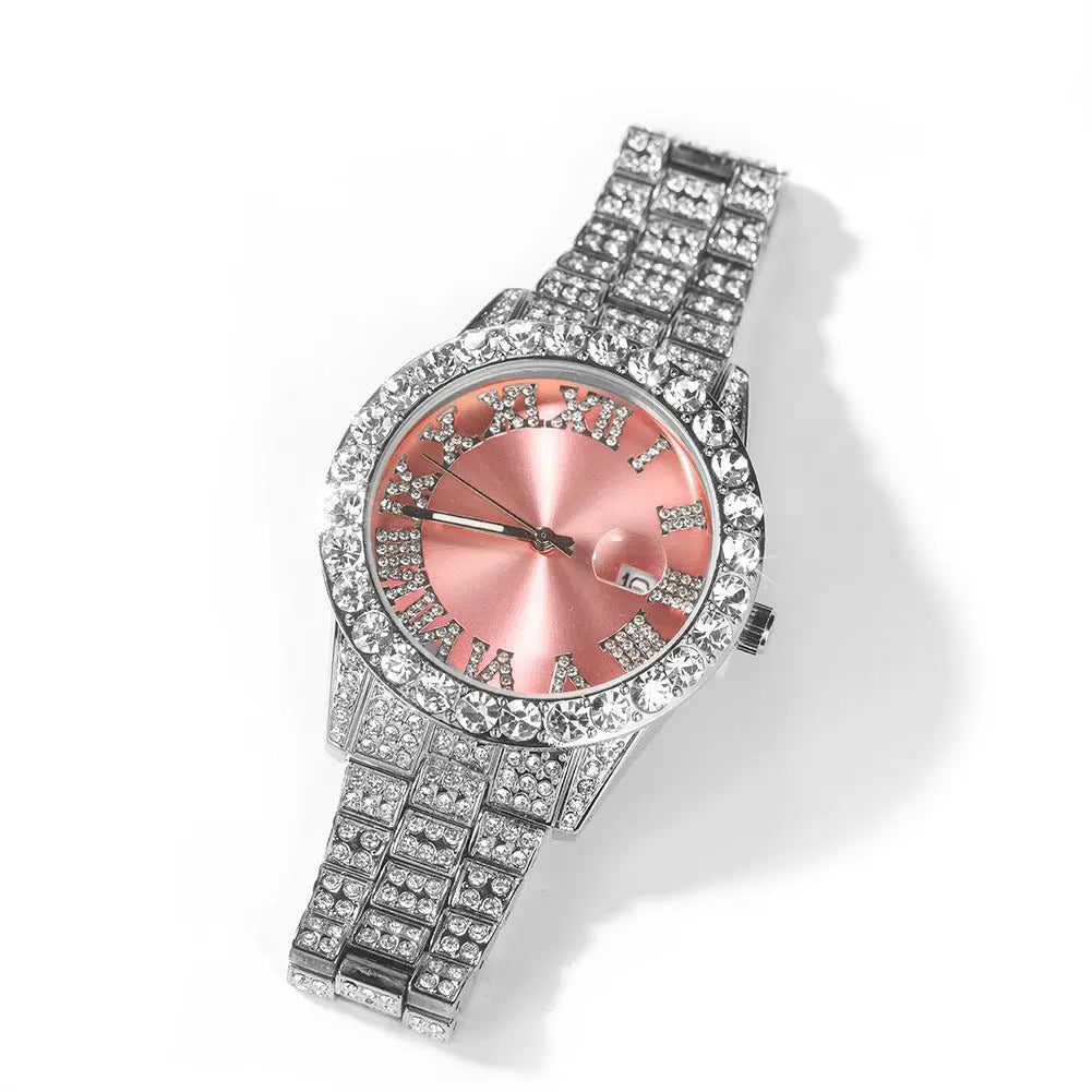 Hip-hop watch with Roman numerals and diamonds, large dial - Blade & Thread
