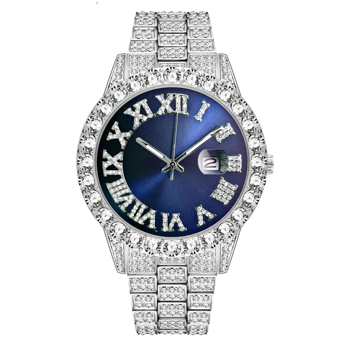 Hip-hop watch with Roman numerals and diamonds, large dial - Blade & Thread