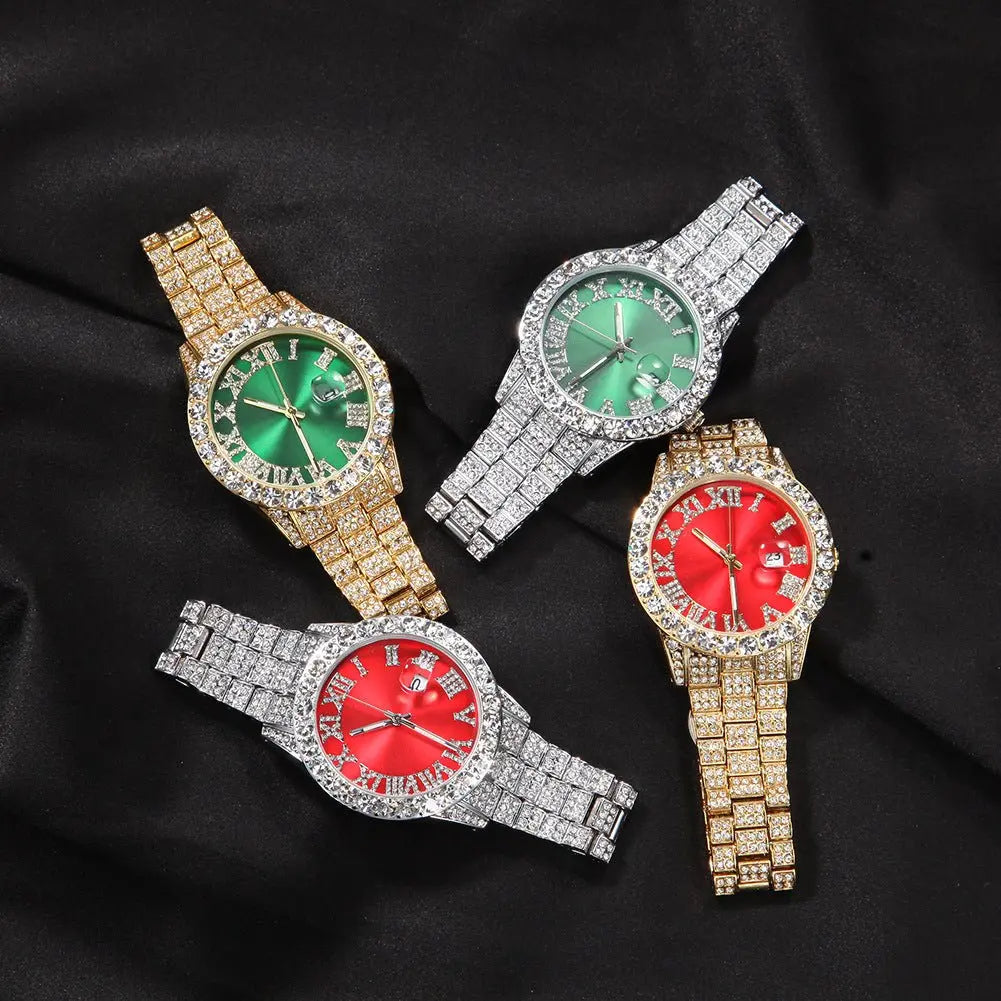 Hip-hop watch with Roman numerals and diamonds, large dial - Blade & Thread