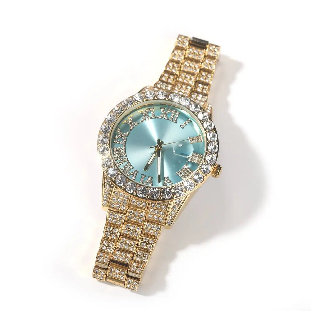 Hip-hop watch with Roman numerals and diamonds, large dial - Blade & Thread
