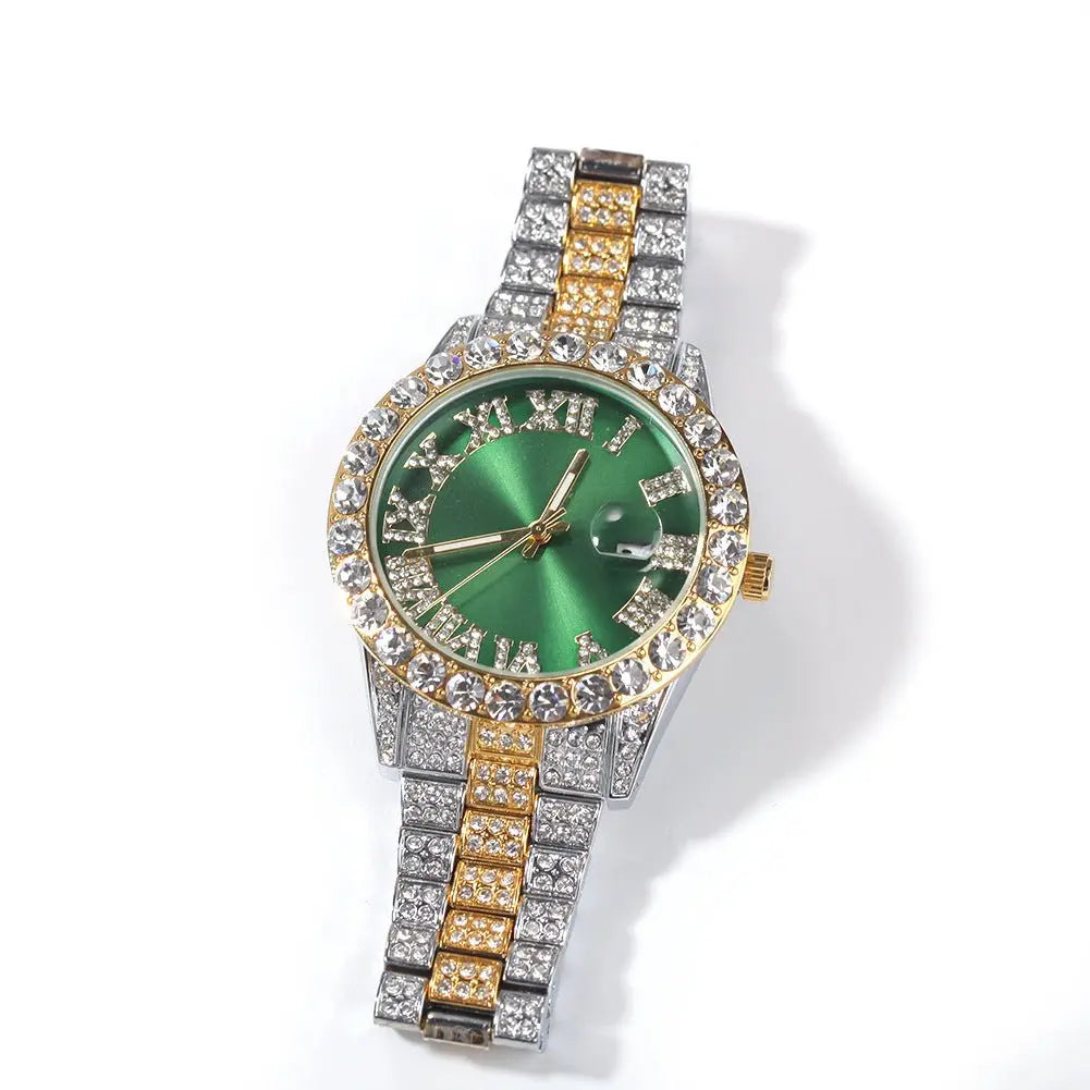 Hip-hop watch with Roman numerals and diamonds, large dial - Blade & Thread