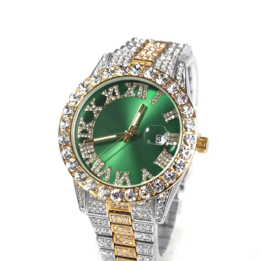 Hip-hop watch with Roman numerals and diamonds, large dial - Blade & Thread