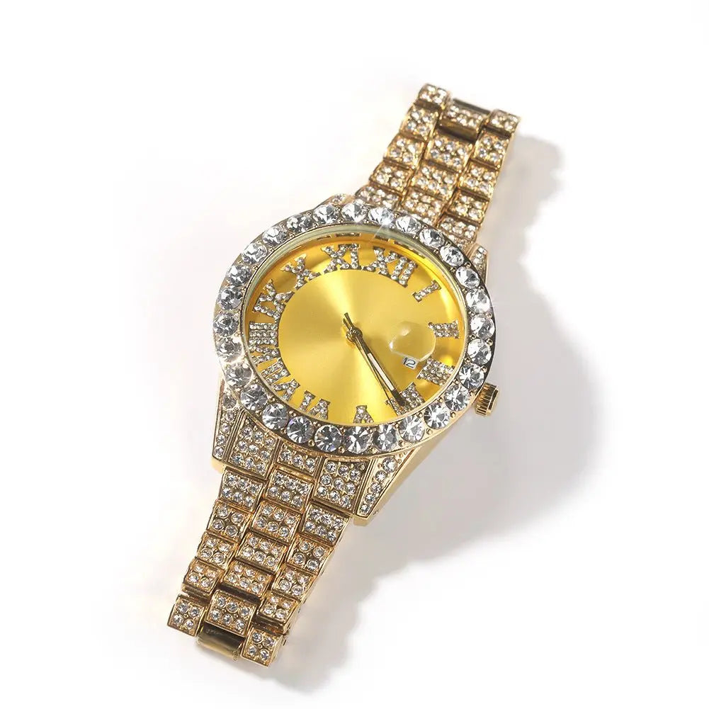 Hip-hop watch with Roman numerals and diamonds, large dial - Blade & Thread