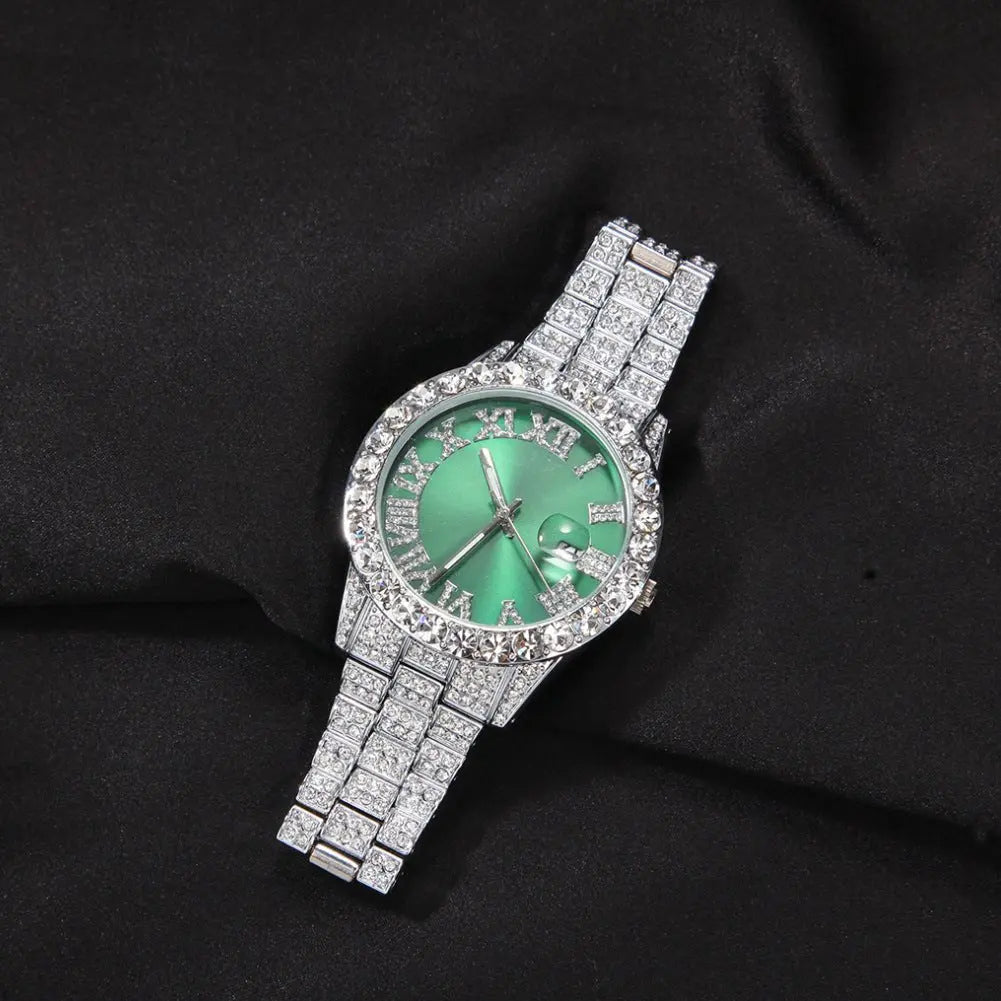 Hip-hop watch with Roman numerals and diamonds, large dial - Blade & Thread