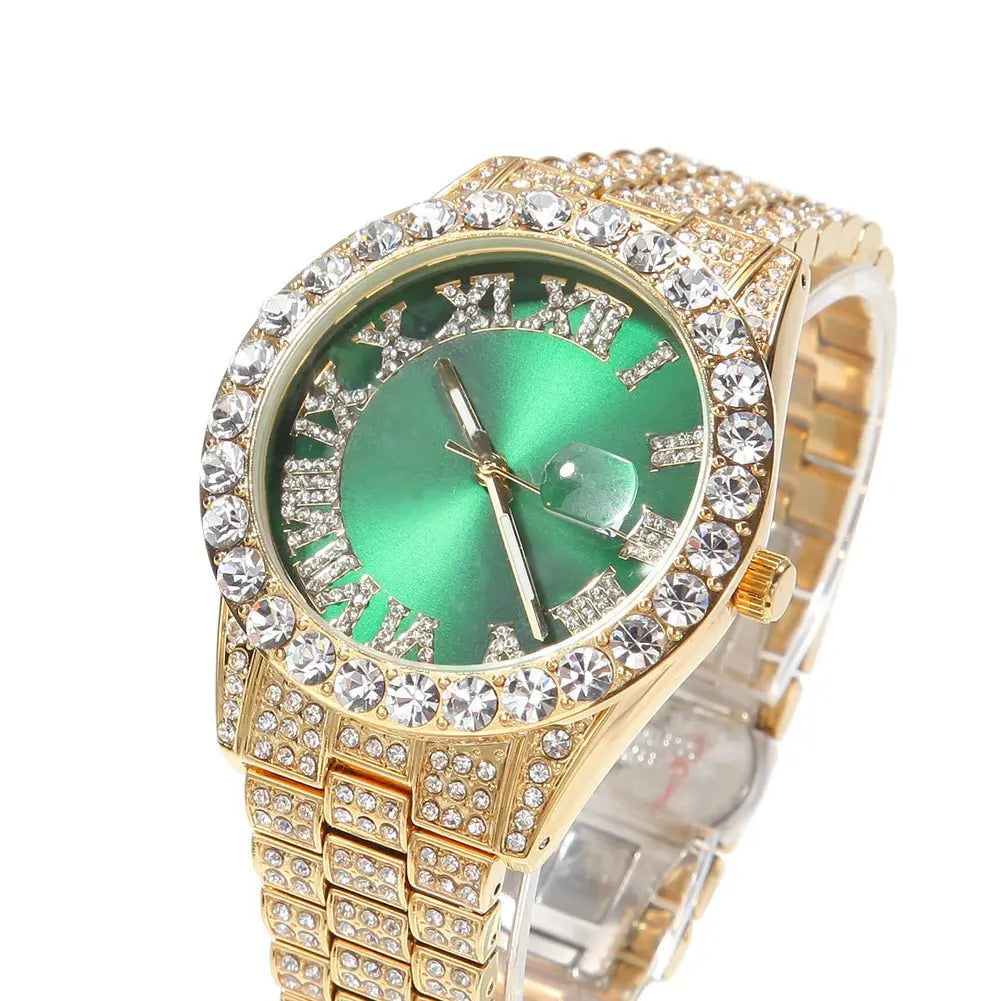 Hip-hop watch with Roman numerals and diamonds, large dial - Blade & Thread