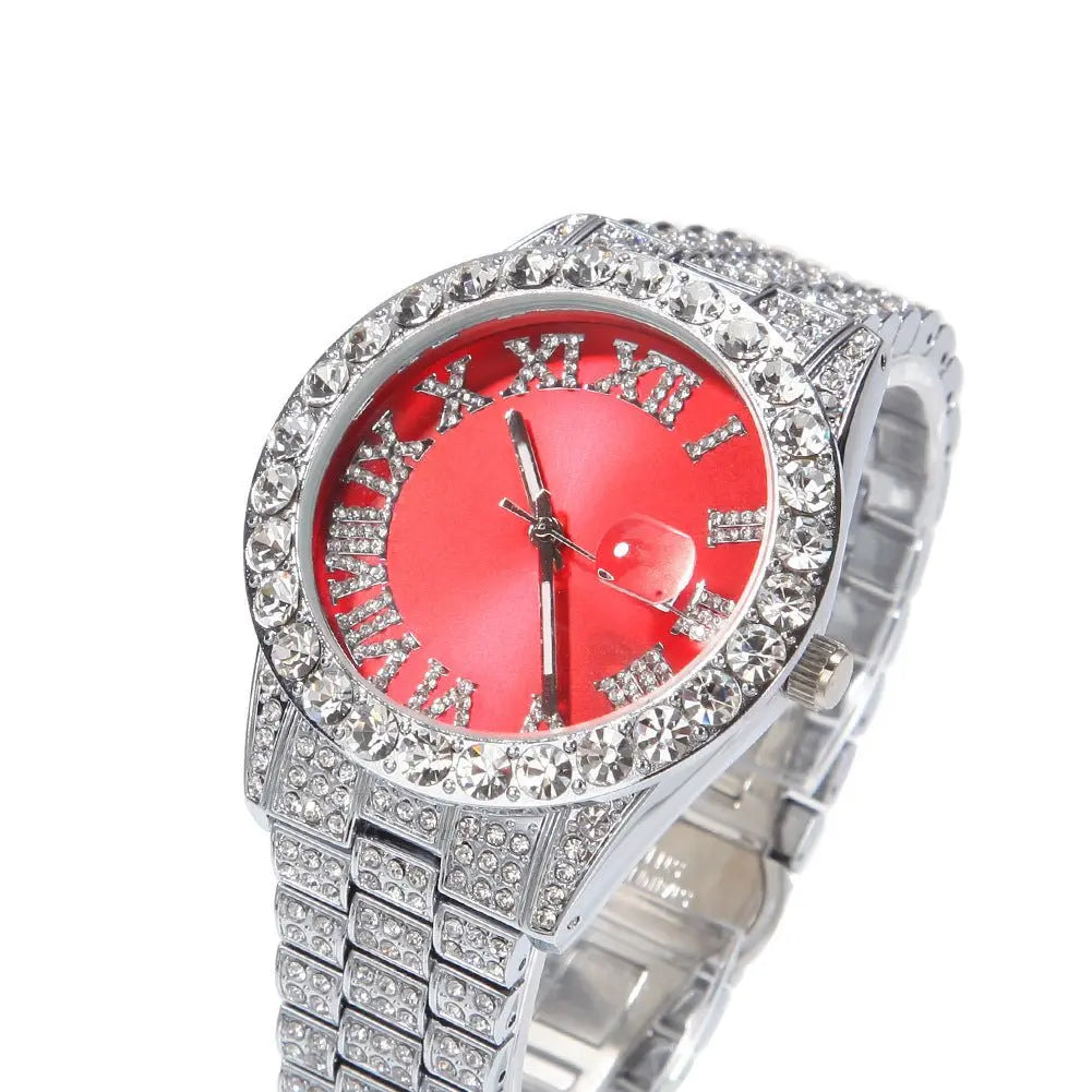 Hip-hop watch with Roman numerals and diamonds, large dial - Blade & Thread