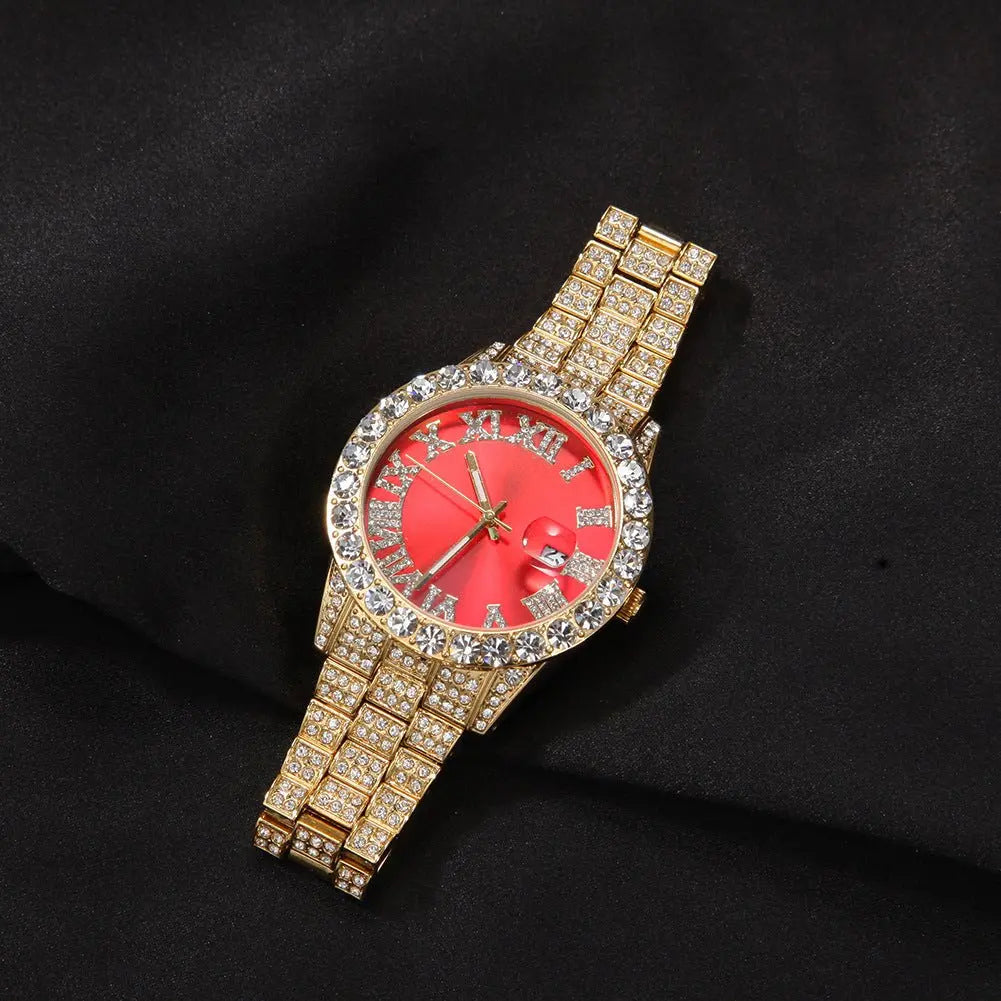 Hip-hop watch with Roman numerals and diamonds, large dial - Blade & Thread