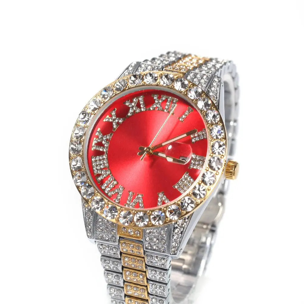 Hip-hop watch with Roman numerals and diamonds, large dial - Blade & Thread